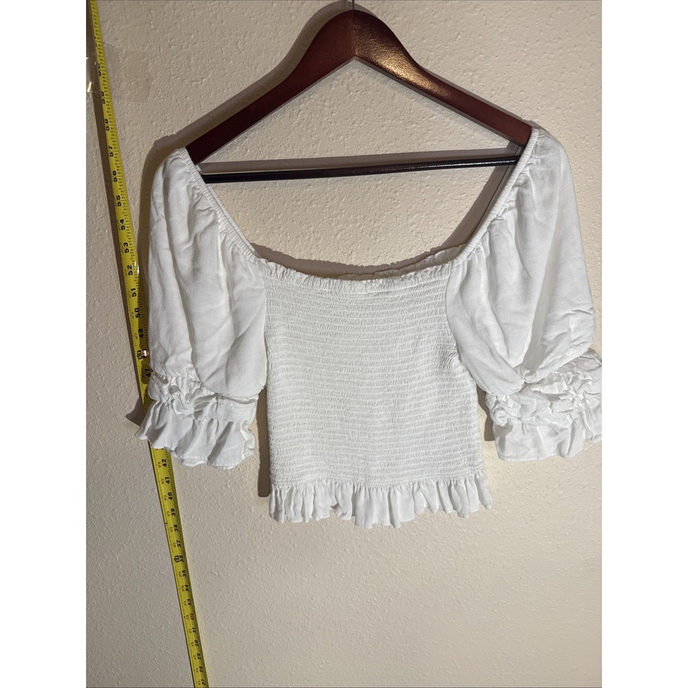 Altar'd State Medium White Ruffle Boho Puff Sleeve Cropped‎ Smocked Top Festival